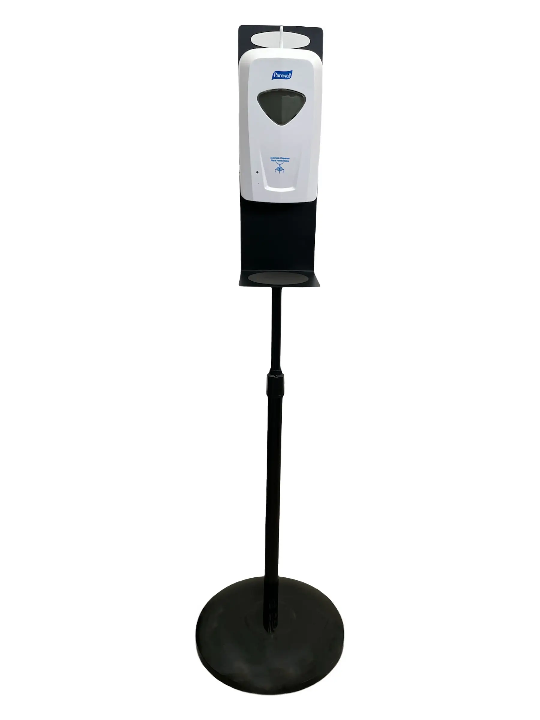 Automatic soap dispenser on adjustable stand.